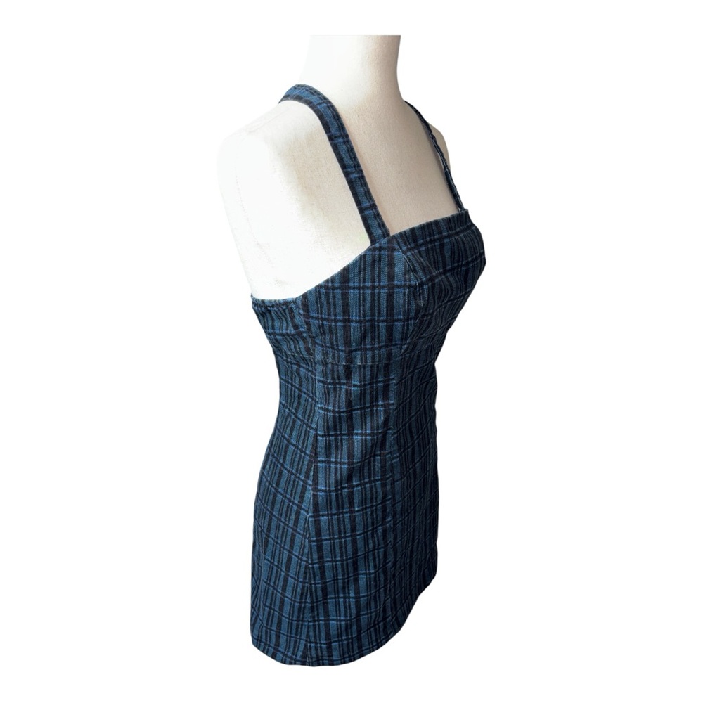American Vintage Blue Plaid Mini Dress